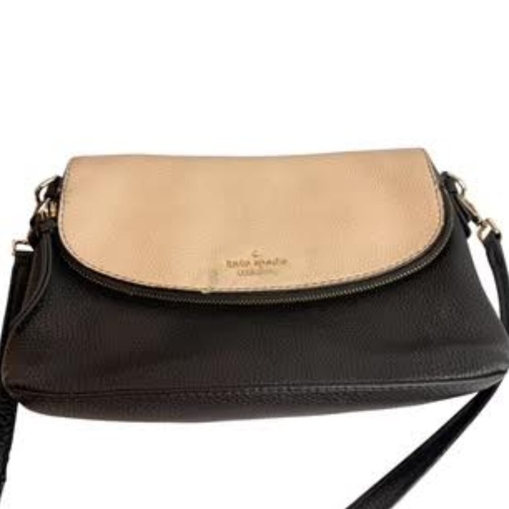 Kate Spade Black & Cream Pebbled Leather Shoulder Bag Crossbody Adjustable Strap - Picture 4 of 13